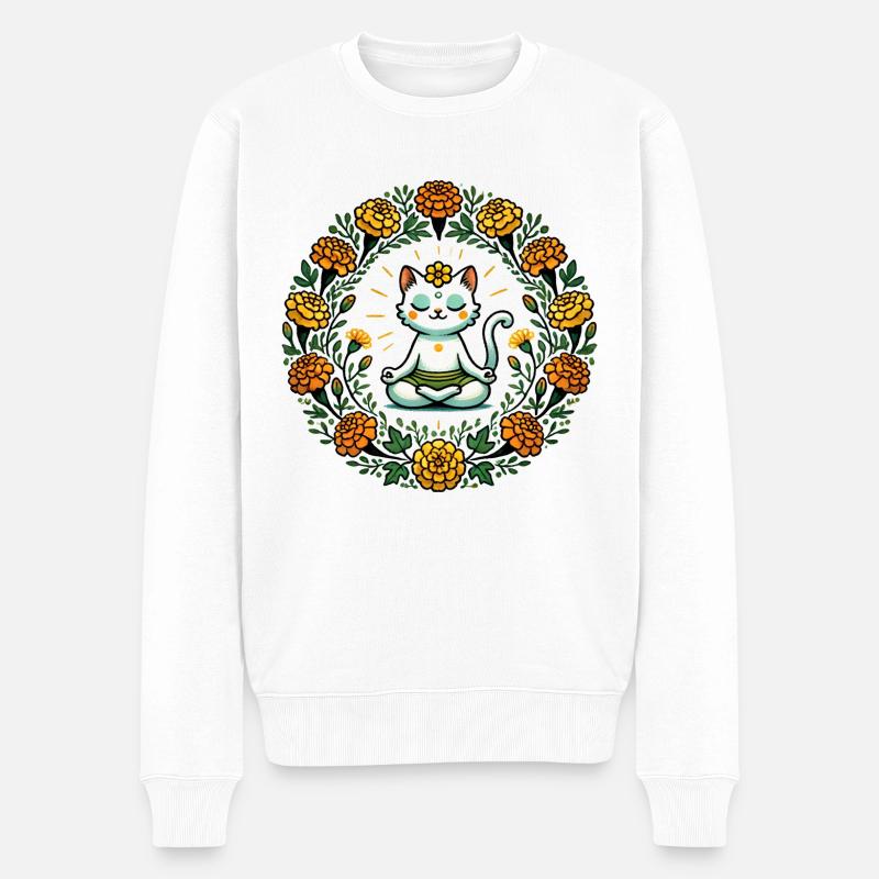 Zen-Katze - Männer Premium Bio Pullover - Weiß