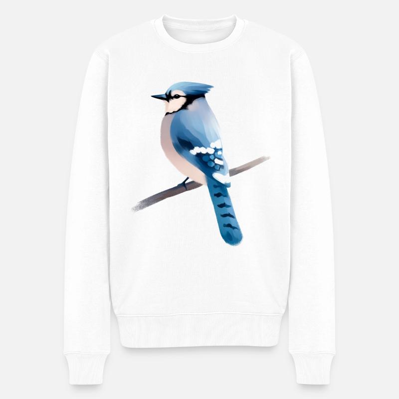 Blauhäher auf Ast - Männer Premium Bio Pullover - Weiß