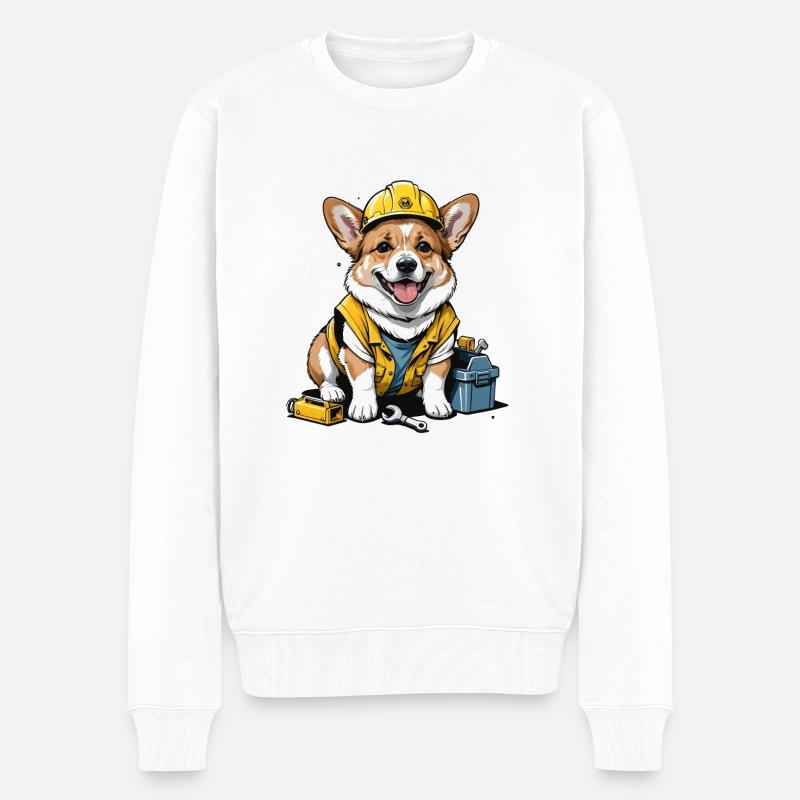 Hund Bauarbeiter Dog Hundeliebe Geschenk - Männer Premium Bio Pullover - Weiß