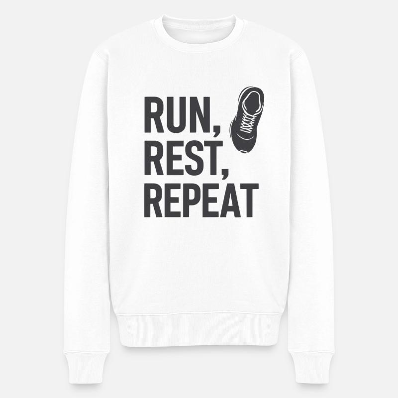 Run & Repeat Motivation - Männer Premium Bio Pullover - Weiß