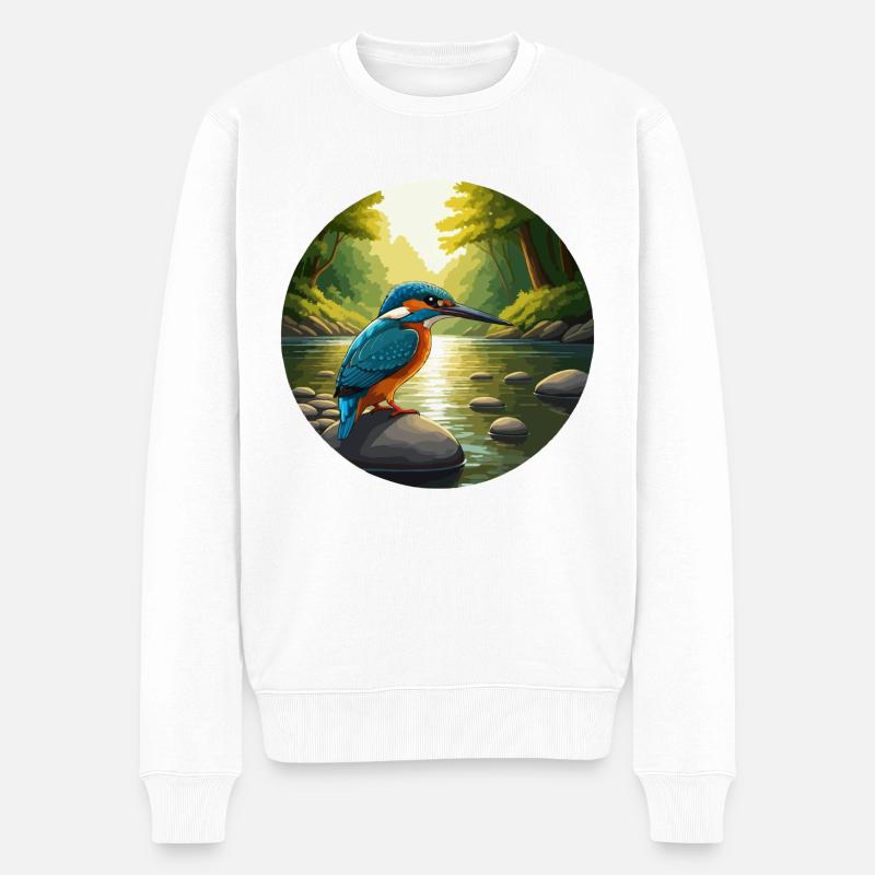 Eisvogel sitzt am Bach - Männer Premium Bio Pullover - Weiß