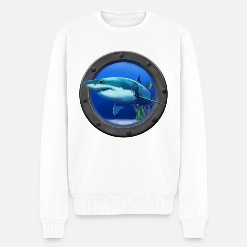 Hai Bullauge – Blick in die Tiefsee - Männer Premium Bio Pullover - Weiß