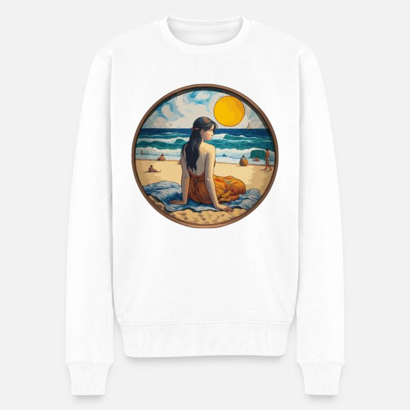 Fille sur la plage - Pull Premium bio Homme - blanc