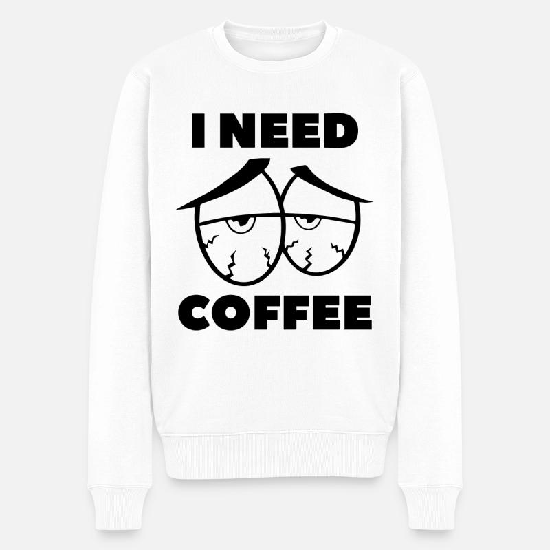 Ich brauche Kaffee - Männer Premium Bio Pullover - Weiß