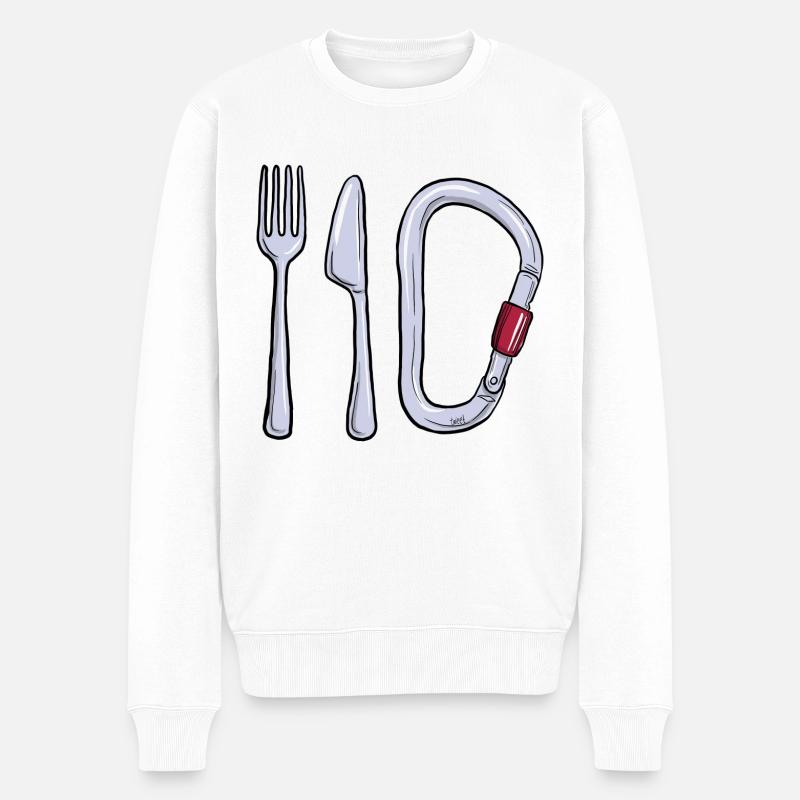 Messer, Gabel, Karabiner - Männer Premium Bio Pullover - Weiß