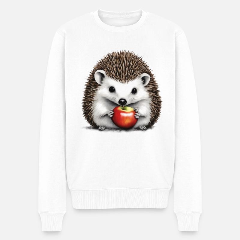 Igel mit Apfel 2 - Männer Premium Bio Pullover - Weiß