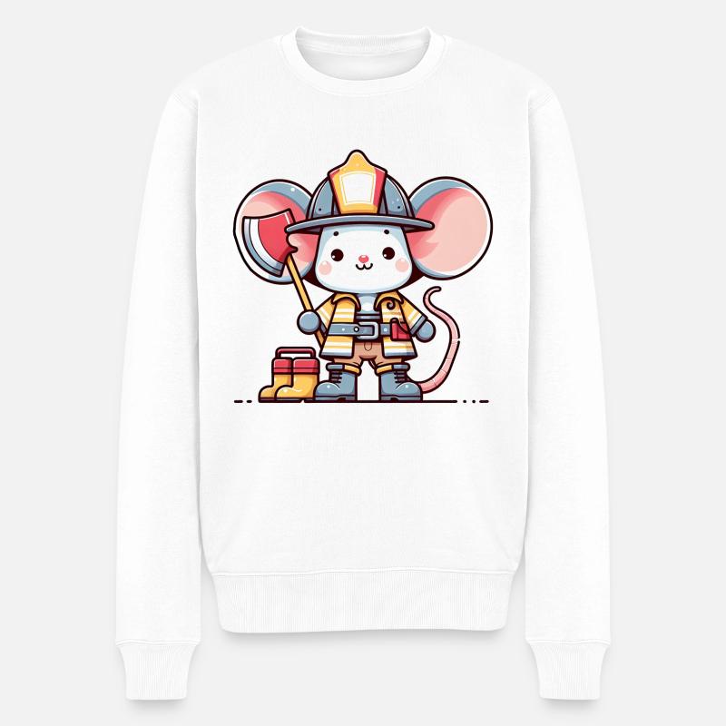 Souris mignonne pompier - Pull Premium bio Homme - blanc