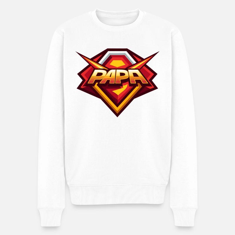Papa: Mein Superheld - Männer Premium Bio Pullover - Weiß
