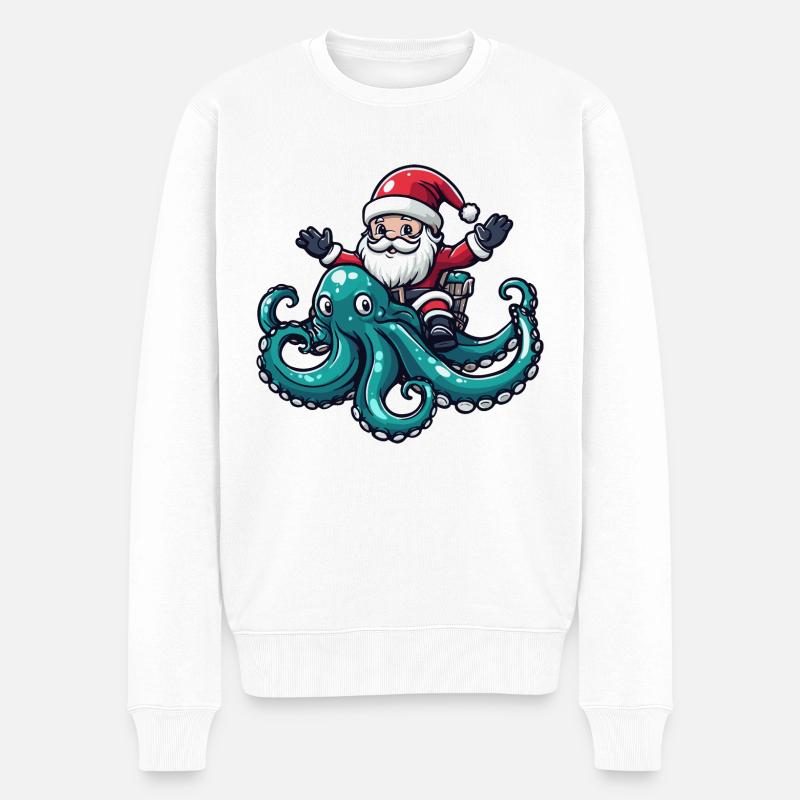 Oktopus Weihnachtsmann Cartoon - Männer Premium Bio Pullover - Weiß