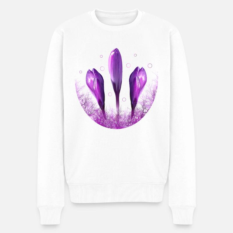Crocus Crocus Fleurs Violettes - Pull Premium bio Homme - blanc