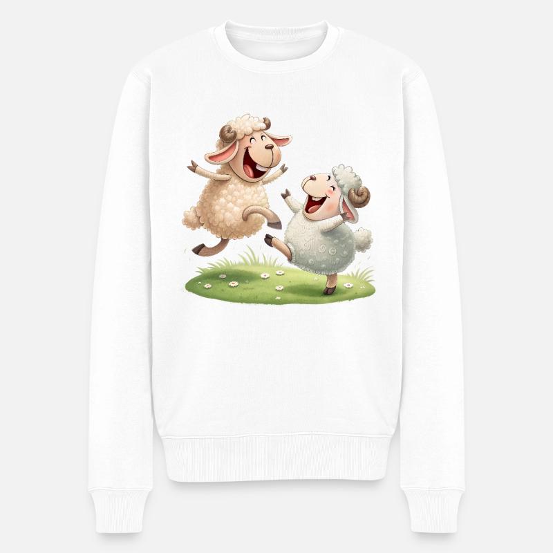 Fröhliches Schaf-Duo - Männer Premium Bio Pullover - Weiß