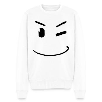 Zwinker Gesicht - Smilie - Männer Premium Bio Pullover - Weiß - Vorne - Thijin (182cm)