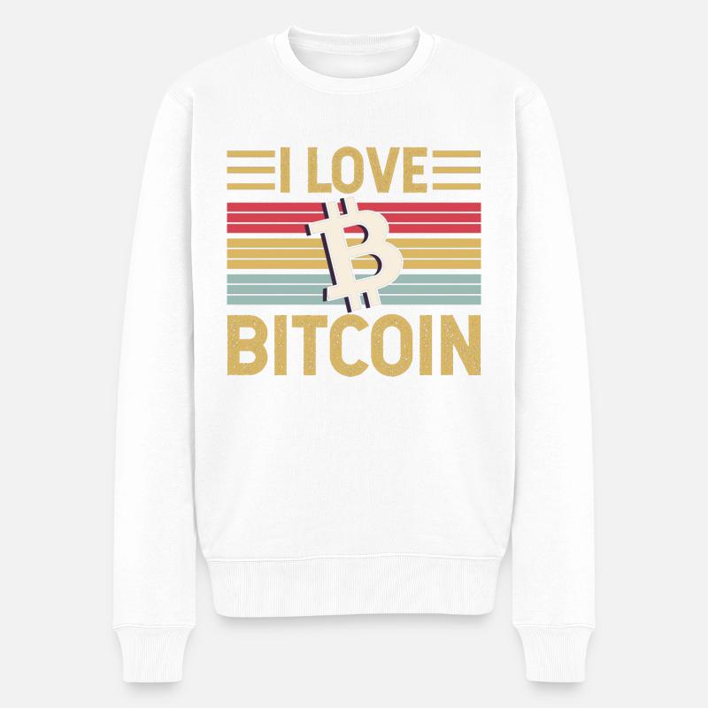Ich liebe Bitcoin - Männer Premium Bio Pullover - Weiß
