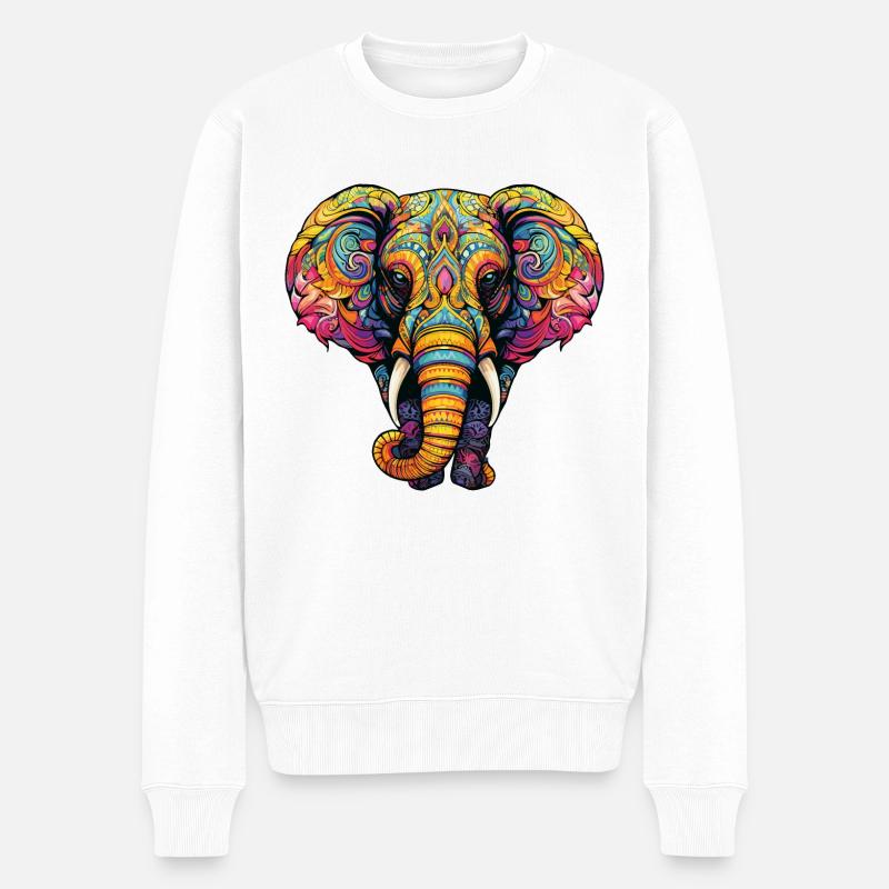 Farbenfroher Elefanten-Traum im Mandala Stil - Männer Premium Bio Pullover - Weiß