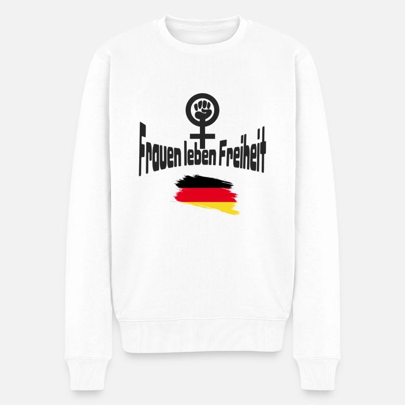 Frauen leben Freiheit - Männer Premium Bio Pullover - Weiß