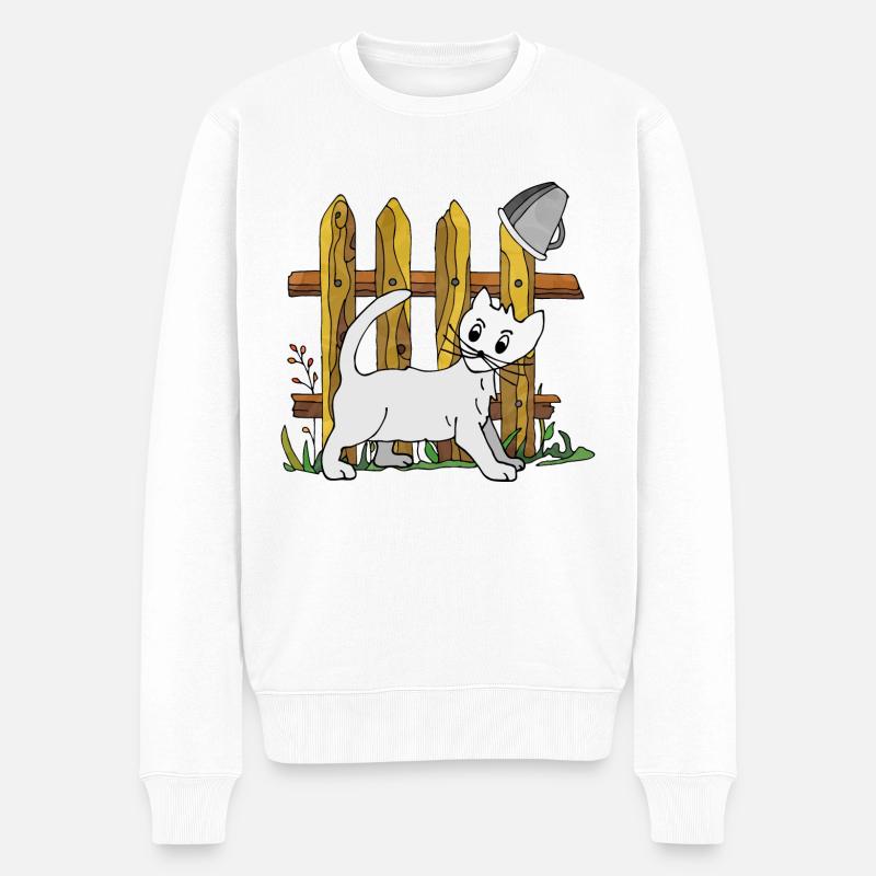 Katze - Männer Premium Bio Pullover - Weiß