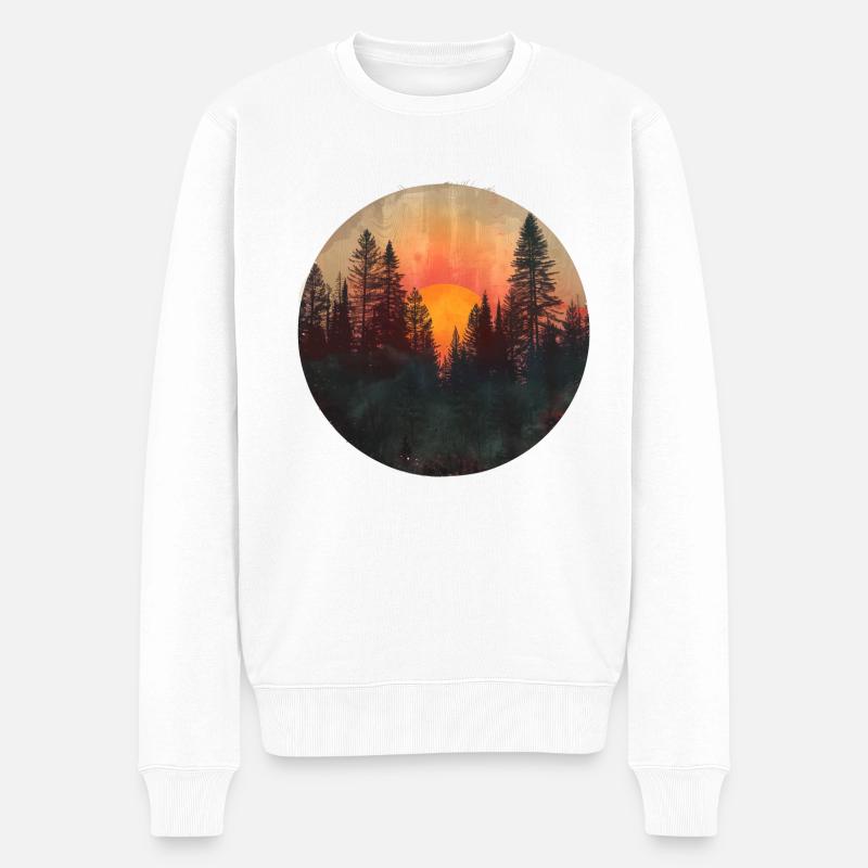 Sunset Forest Silhouette Outdoor Retro 80s Vibe 3 - Männer Premium Bio Pullover - Weiß