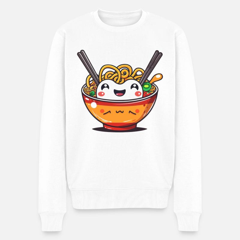 Ramen Schüssel mit Gesicht - Männer Premium Bio Pullover - Weiß