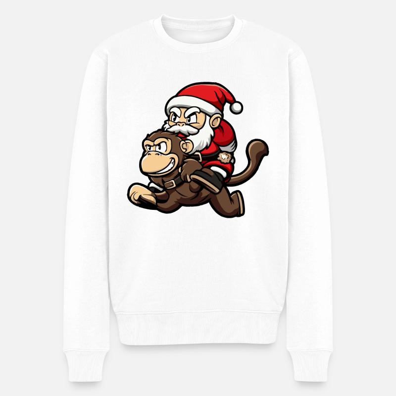 Affe Weihnachtsmann Cartoon - Männer Premium Bio Pullover - Weiß
