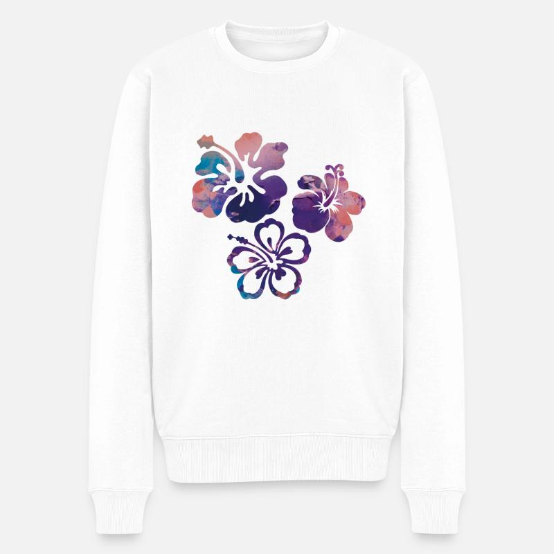 Blume,Lotus, kolibri,Malerei,blau,Blumen,lila - Männer Premium Bio Pullover - Weiß
