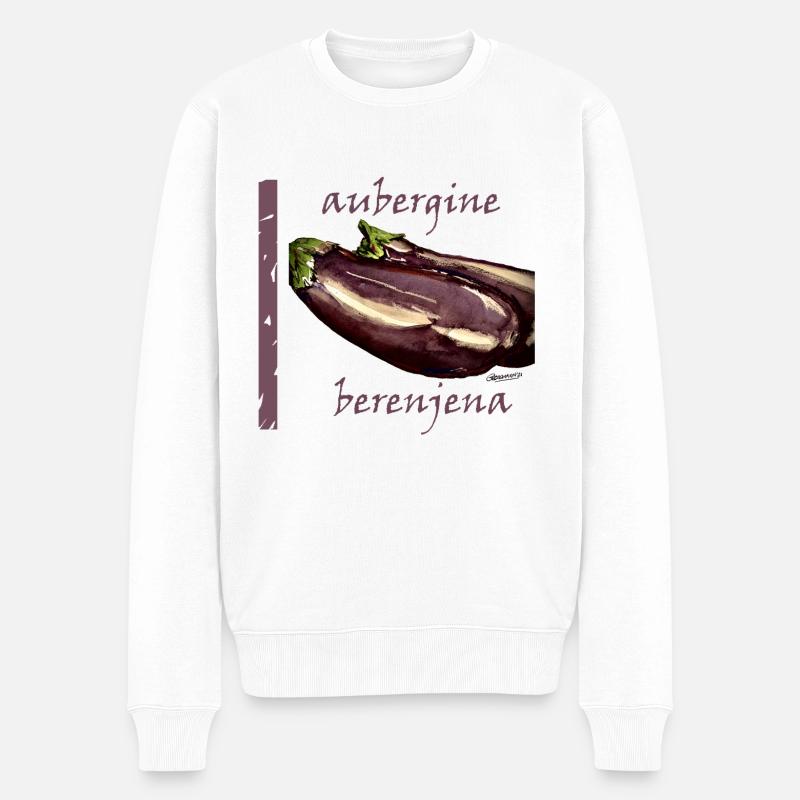Aubergine - Männer Premium Bio Pullover - Weiß