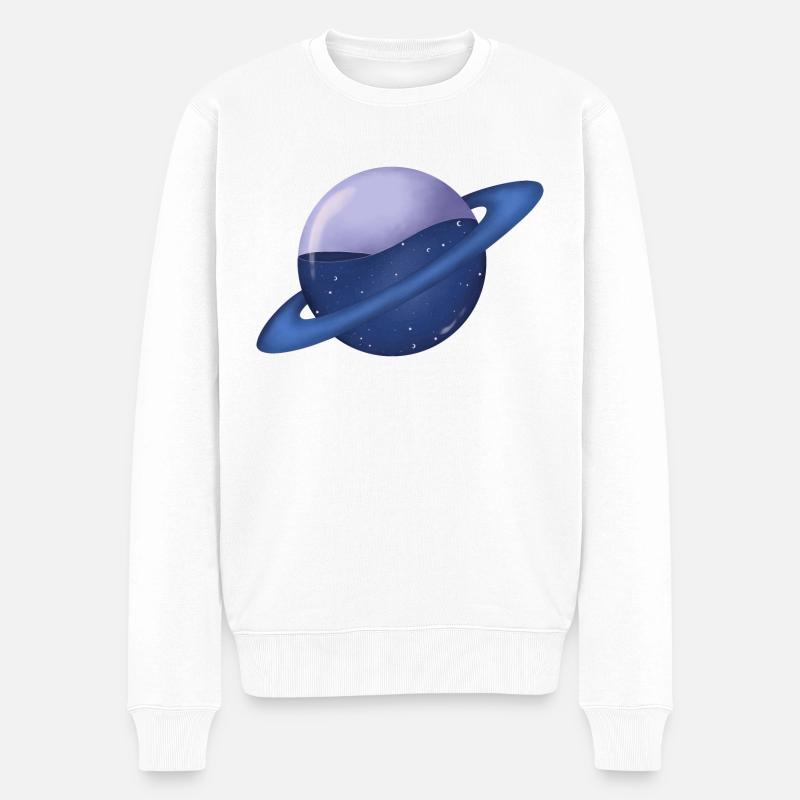 Galaxie-Planet - Männer Premium Bio Pullover - Weiß