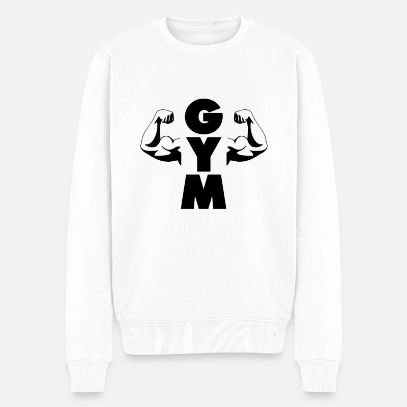 GYM SPORT MUSKELN MANN black - Männer Premium Bio Pullover - Weiß