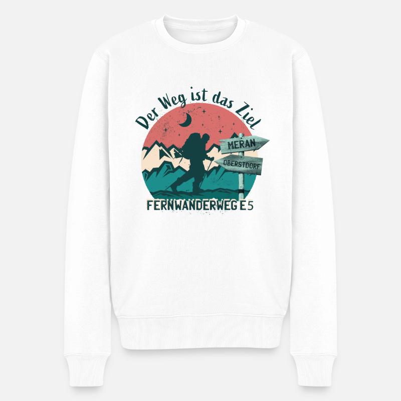 Der Weg ist das Ziel Fernwanderweg E5 Transalp - Männer Premium Bio Pullover - Weiß