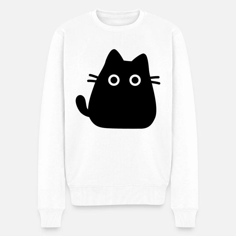 Adorable chat de dessin animé noir avec de grands yeux blancs - Pull Premium bio Homme - blanc