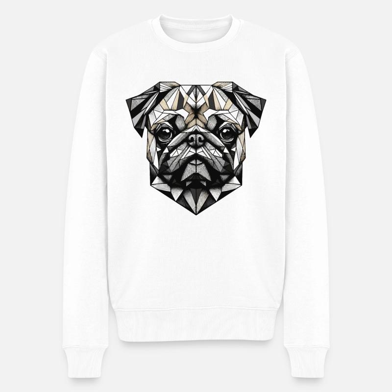 Mops Hund Geometrisch Geschenkidee - Männer Premium Bio Pullover - Weiß