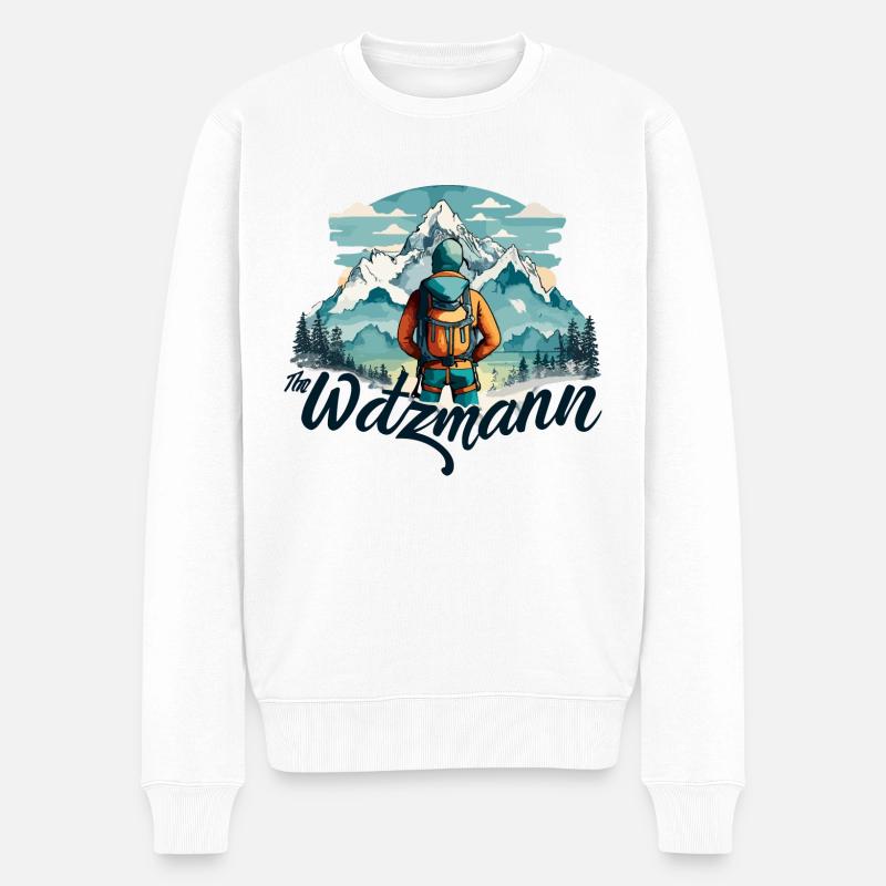 Watzmann Gipfelstolz, Helden und Bergmagie - Männer Premium Bio Pullover - Weiß