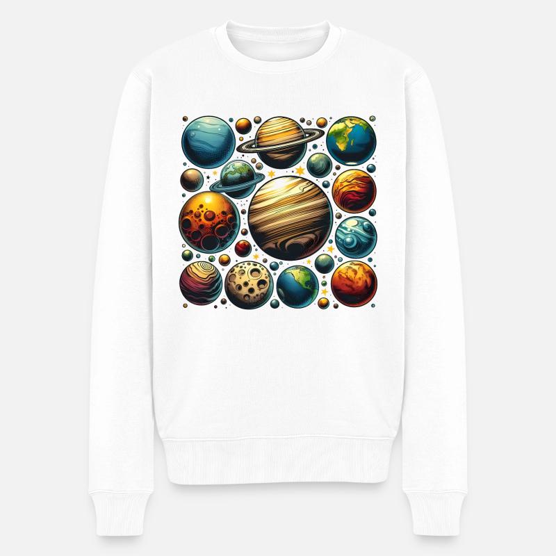 Planeten Design - Männer Premium Bio Pullover - Weiß
