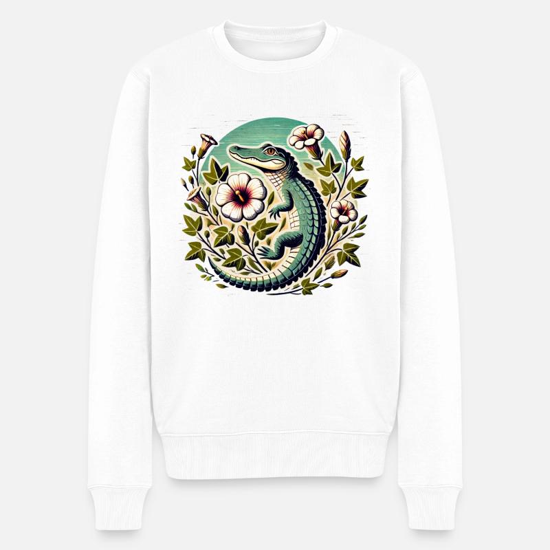 Retro Alligator - Männer Premium Bio Pullover - Weiß