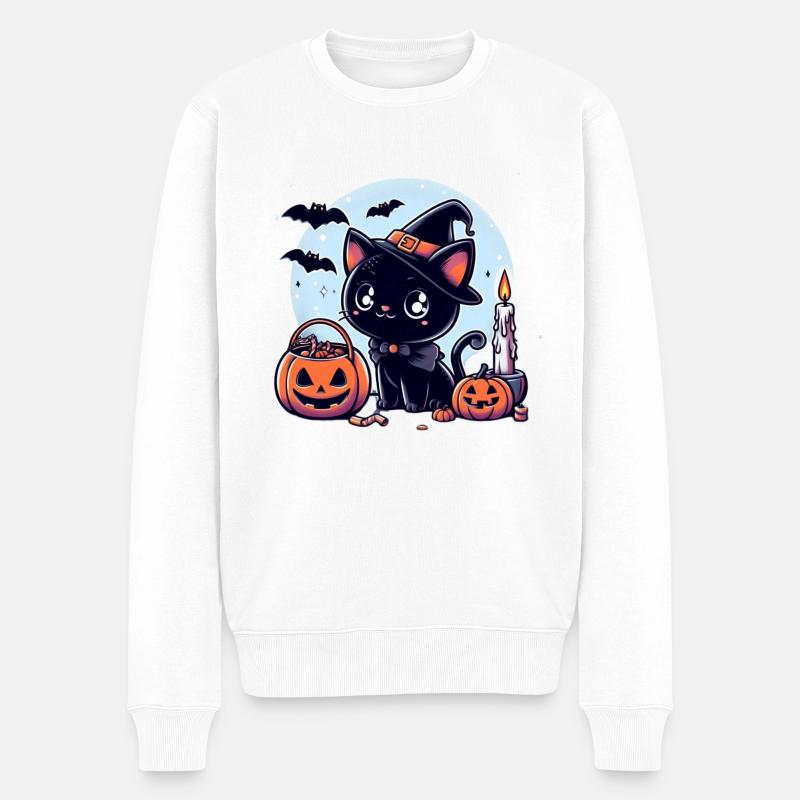 Katzen-Halloween - Männer Premium Bio Pullover - Weiß