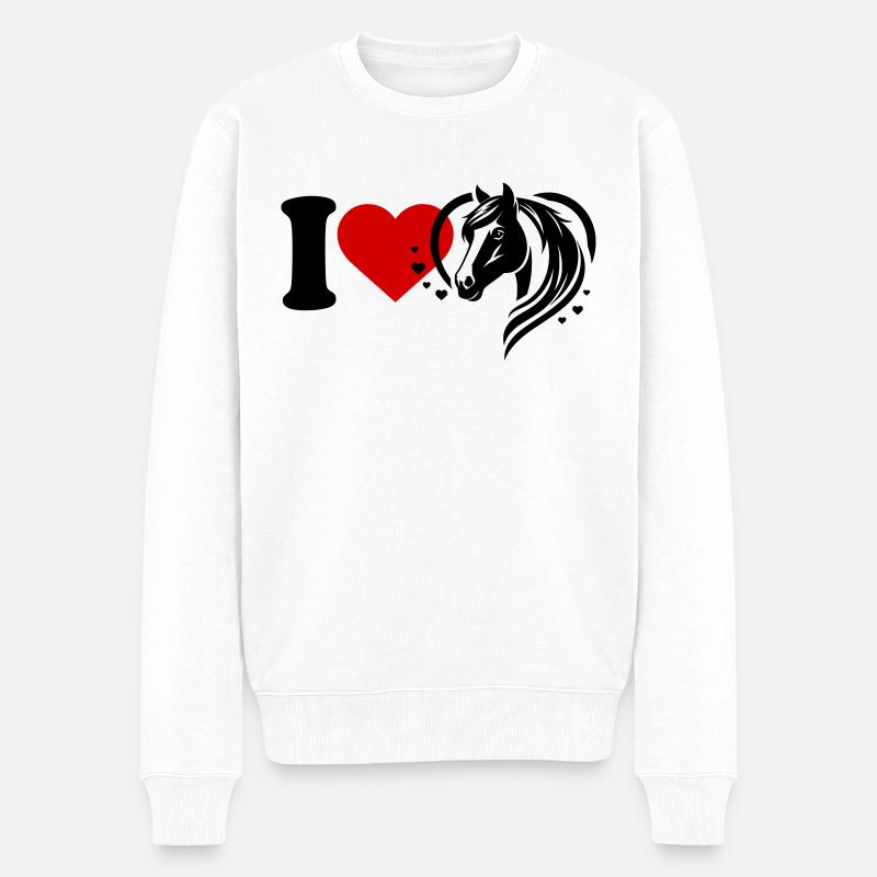 I love Pferde - Männer Premium Bio Pullover - Weiß
