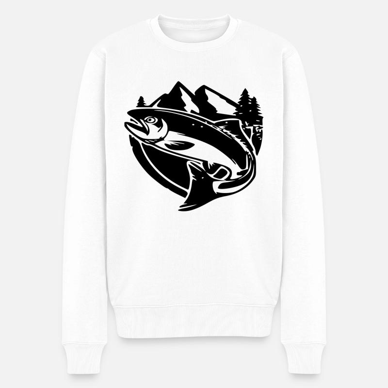 Angeln Camping Salmon Lachs Sportfischer Hobby - Männer Premium Bio Pullover - Weiß