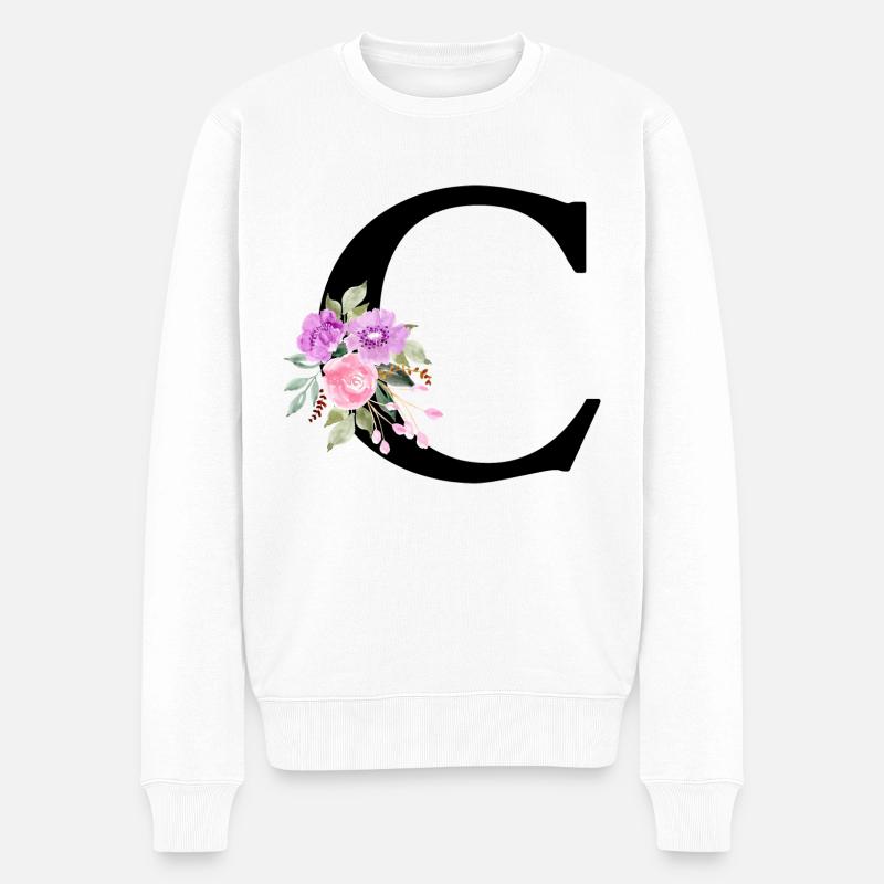 Lila Blumenbuchstabe c - Männer Premium Bio Pullover - Weiß