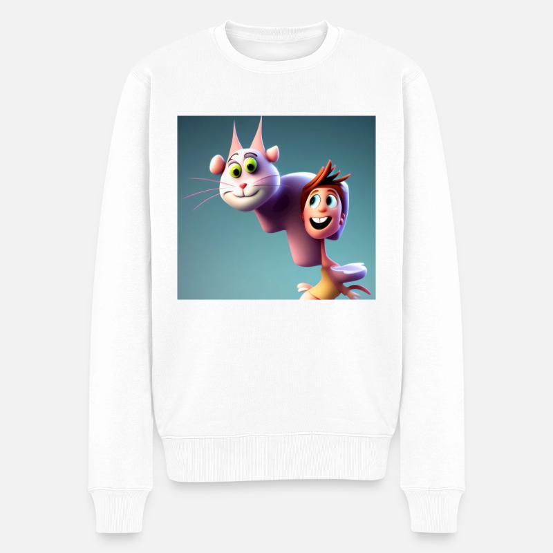 Autistic Art - Ich liebe meine rosa Katze - Männer Premium Bio Pullover - Weiß