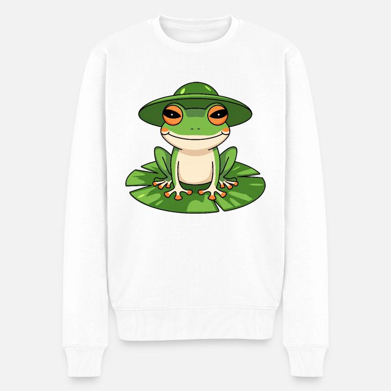 Grenouille mignonne avec chapeau - Pull Premium bio Homme - blanc