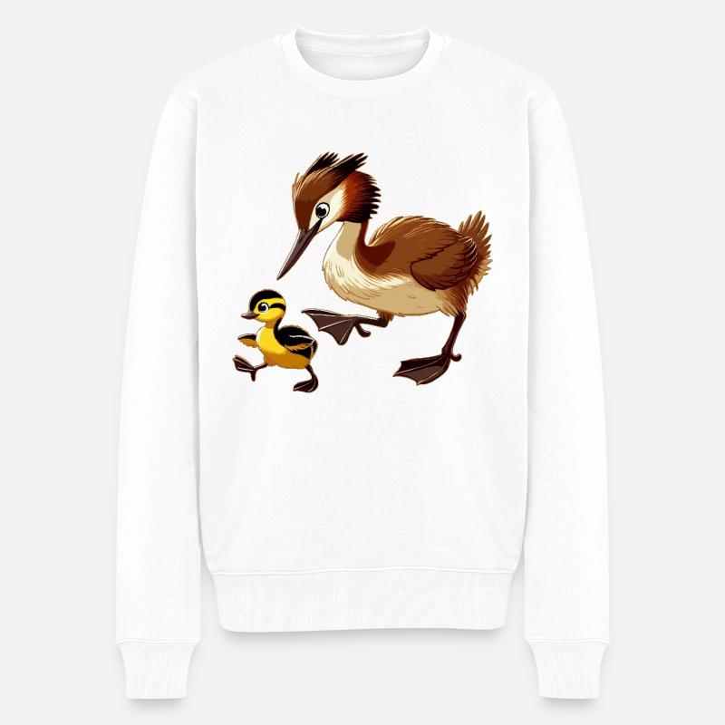 Grèbe huppé avec jeunes - Pull Premium bio Homme - blanc