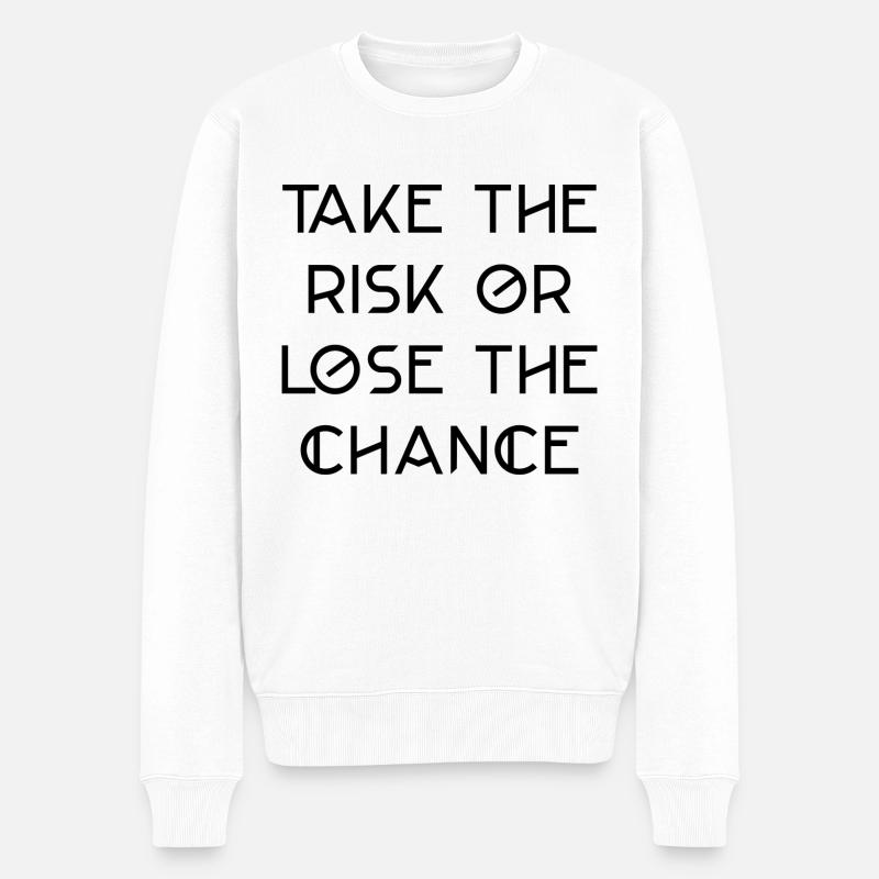lustiger Spruch Englisch Risiko Erfolg Schrift - Männer Premium Bio Pullover - Weiß