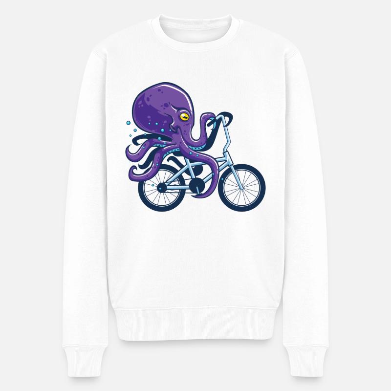 Octopus Riding Bicycle - Pull Premium bio Homme - blanc