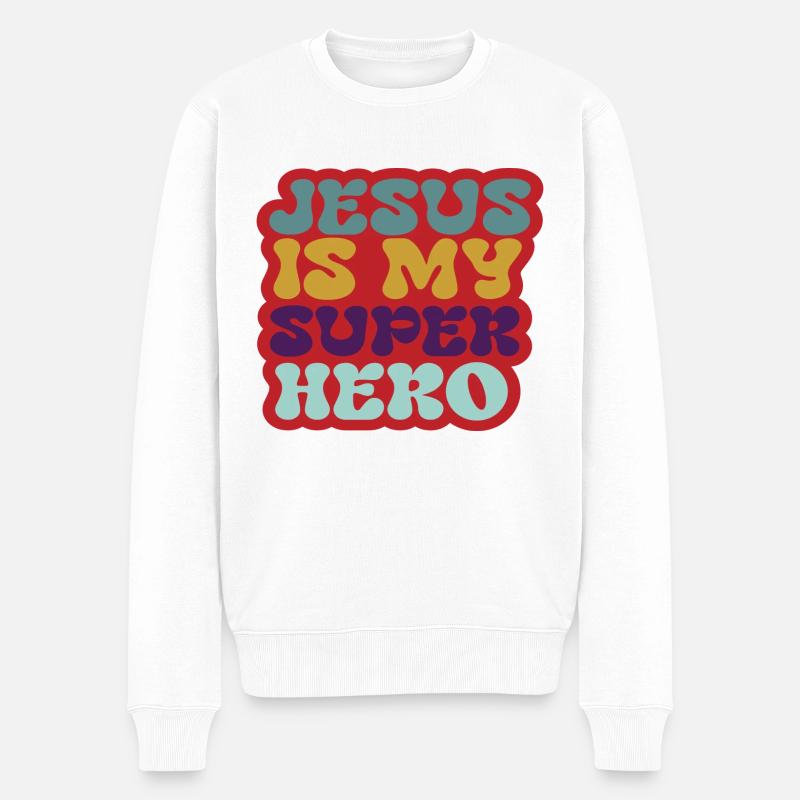 Jésus est mon super-héros - Pull Premium bio Homme - blanc