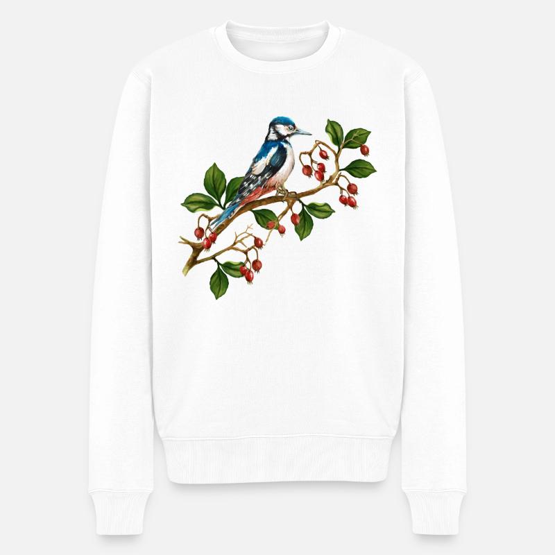 Bunter Vogel - Männer Premium Bio Pullover - Weiß