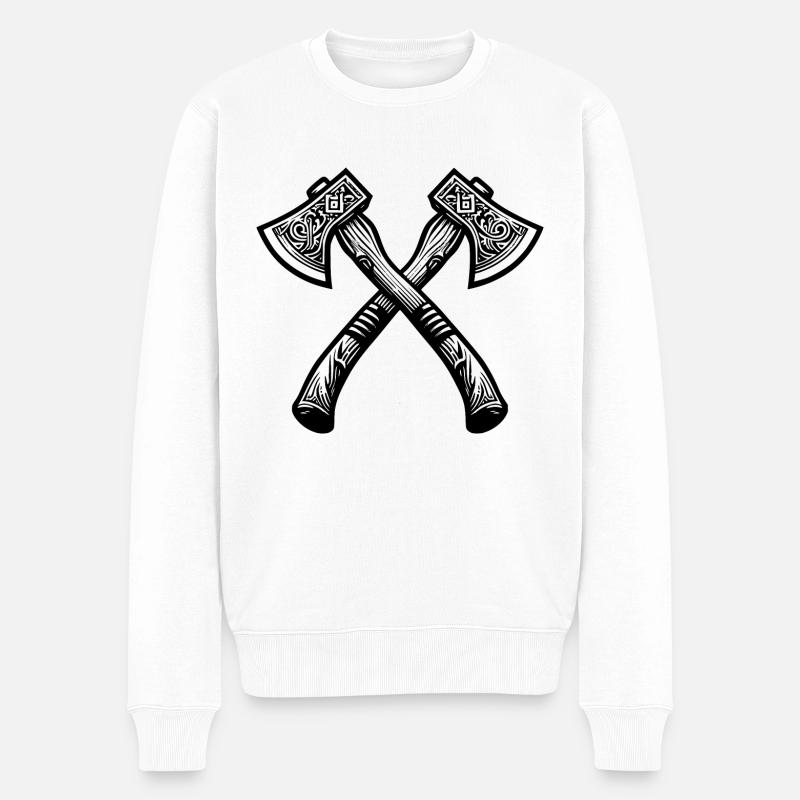 Gekreuzte Axt - Männer Premium Bio Pullover - Weiß