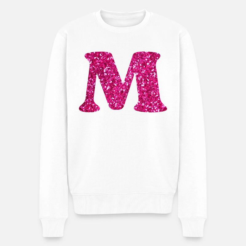 Lettre m rose pailleté - Pull Premium bio Homme - blanc
