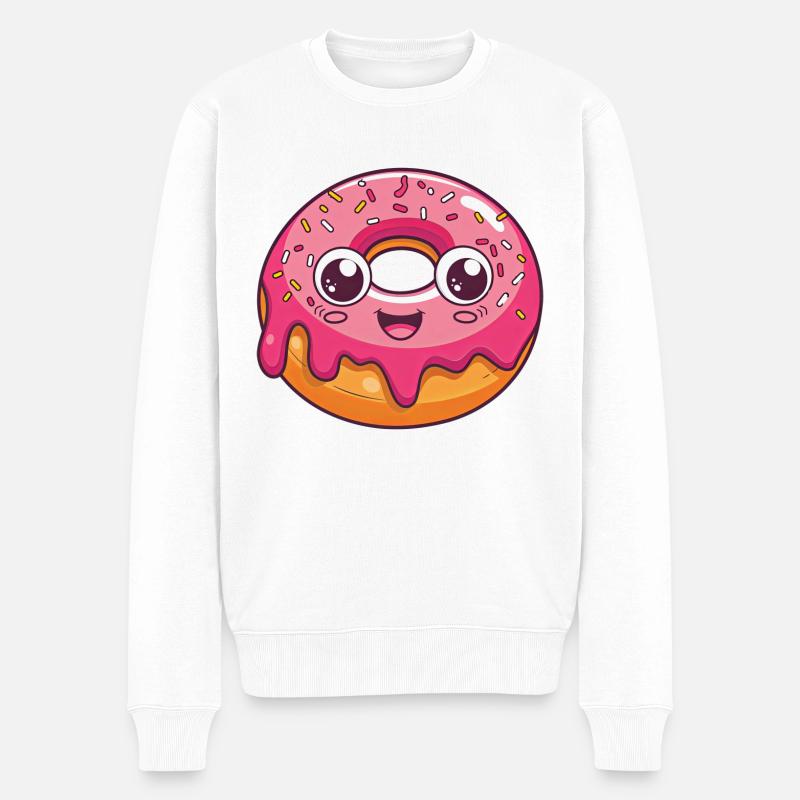 Donut drôle avec visage - Pull Premium bio Homme - blanc