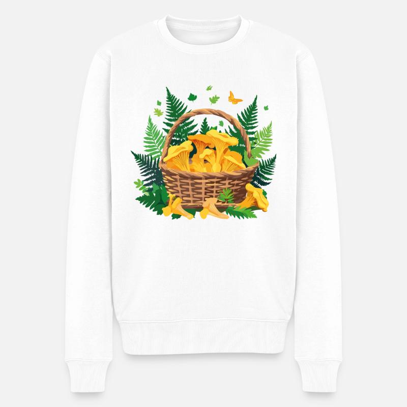 Pilzkorb Pfifferlinge - Männer Premium Bio Pullover - Weiß