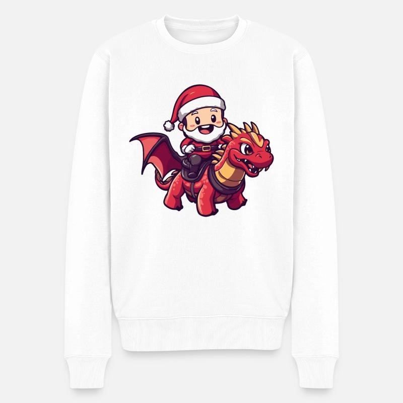Dragon Père Noël Dessin animé - Pull Premium bio Homme - blanc