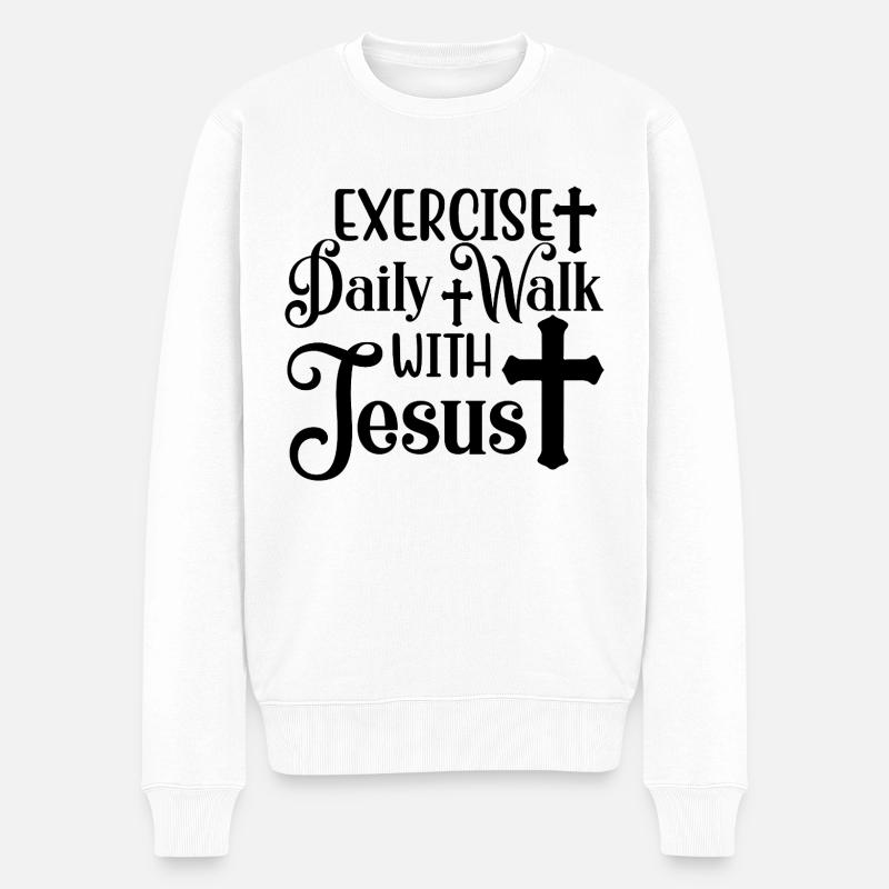Gehe mit Jesus - Männer Premium Bio Pullover - Weiß